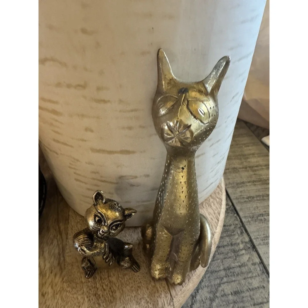 Brass Siamese Cat Figurine Paperweight Vintage MCM *Read Desc* 2 Cats